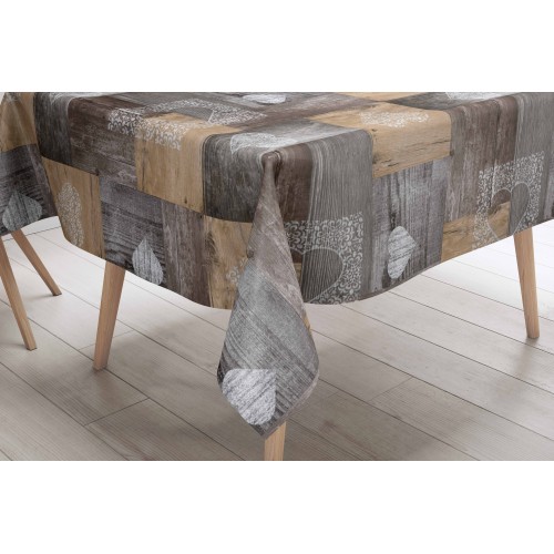 TABLECLOTH LIMA © in WASHABLE water-repellent plastic-coated waxed canvas in TYROLEAN PVC Brown made in Italy
