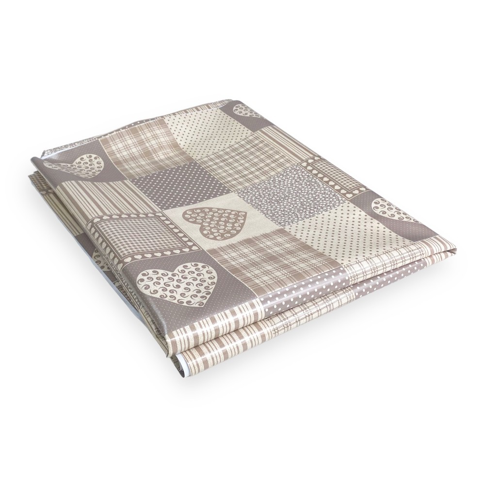 LIMA © TABLECLOTH in water-repellent plastic-coated waxed canvas in PVC BEIGE HEART Made in Italy