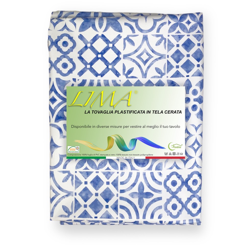 LIMA © TABLECLOTH in water-repellent plastic-coated PVC CLOTH MAIOLICA Mare Made in Italy