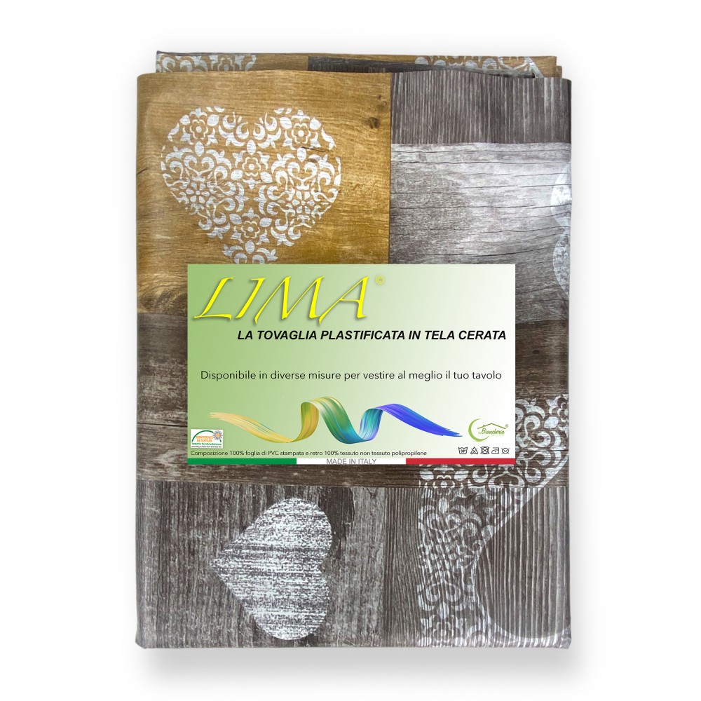 MANTEL LIMA en lona © encerada plastificada LAVABLE e hidrófugo en PVC TIROL Marrón made in Italy