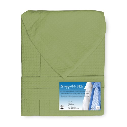 Albornoz BEE Bee© Nest en Puro Algodón con Capucha para Adultos VERDE