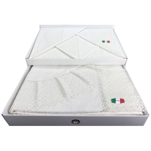 TOP SATCHEL High Lace mit Makramee-Spitze, DOPPELLAKEN und TAGESDECKE Brautidee