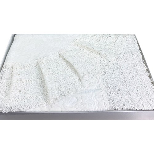 COPRILETTO con Pizzo Alto MACRAMÈ Panna MATRIMONIALE Idea SPOSA