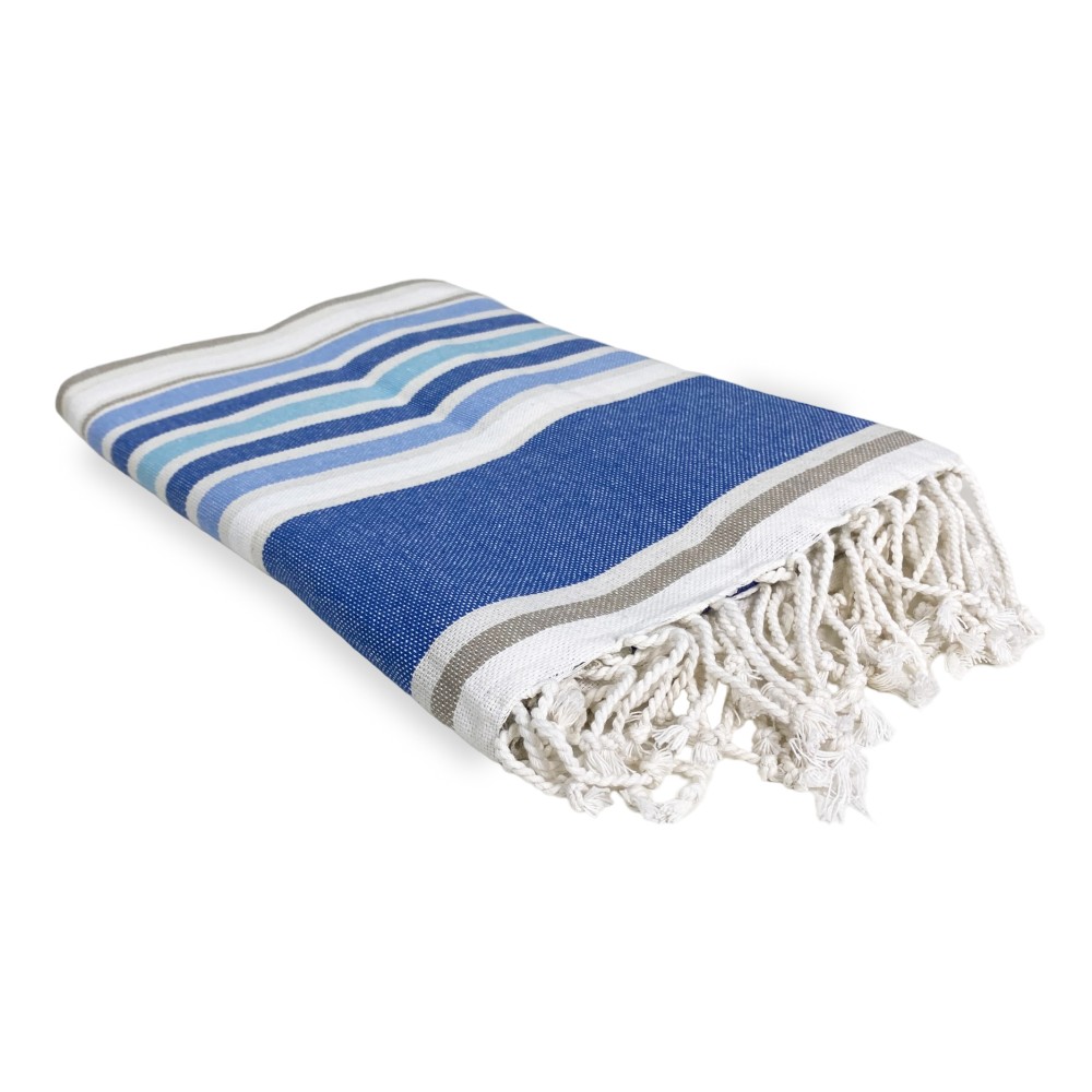 TOALLA DE PLAYA fouta FISH azul TAMAÑO GRANDE CM.100X200 con mochila Beach KEEP CALM