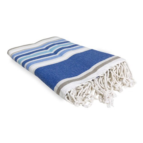 STRANDTUCH fouta FISH blau LARGE SIZE CM.100X200 mit Rucksack Beach KEEP CALM