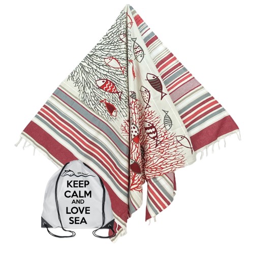 Serviette de plage en coton fouta avec coraux rouges