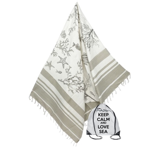 Serviette de plage en coton avec des coraux sur beige