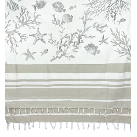 Serviette de plage en coton avec des coraux sur beige