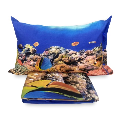 Couvre-lit complet imprimé numérique récif de corail avec sac à garder double taille