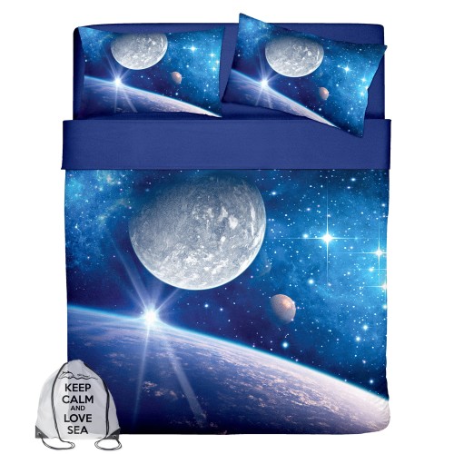 SET Colcha sábana con impresión digital Colcha PLANET con bolsa KEEP DOUBLE 2 DOUBLE