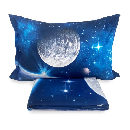 SET Sheet BEDSPREAD with digital print PLANET BEDSPREAD with KEEP DOUBLE 2 DOUBLE bag