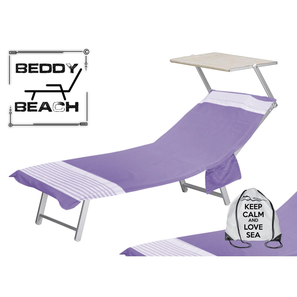 FOUTA STRANDTUCH LILA ALVIN BAUMWOLLE BEDDY BEACH © MIT TASCHEN GRÖSSE CM. 75 X 195 und BEACH Rucksack