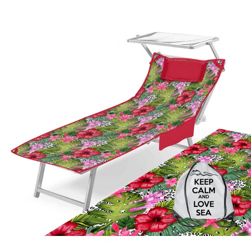 TOALLA DE PLAYA CAMA DE PELUCHE TROPICAL En microfibra CON BOLSILLOS TAMAÑO cm. 80 x 190