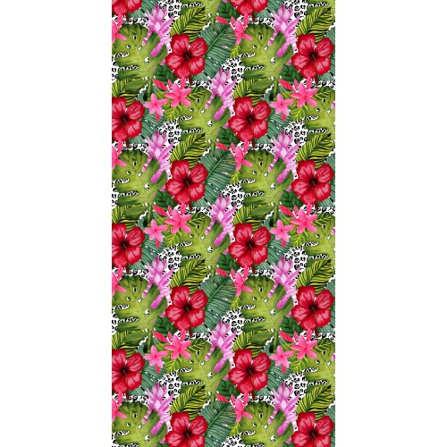 TOALLA DE PLAYA CAMA DE PELUCHE TROPICAL En microfibra CON BOLSILLOS TAMAÑO cm. 80 x 190