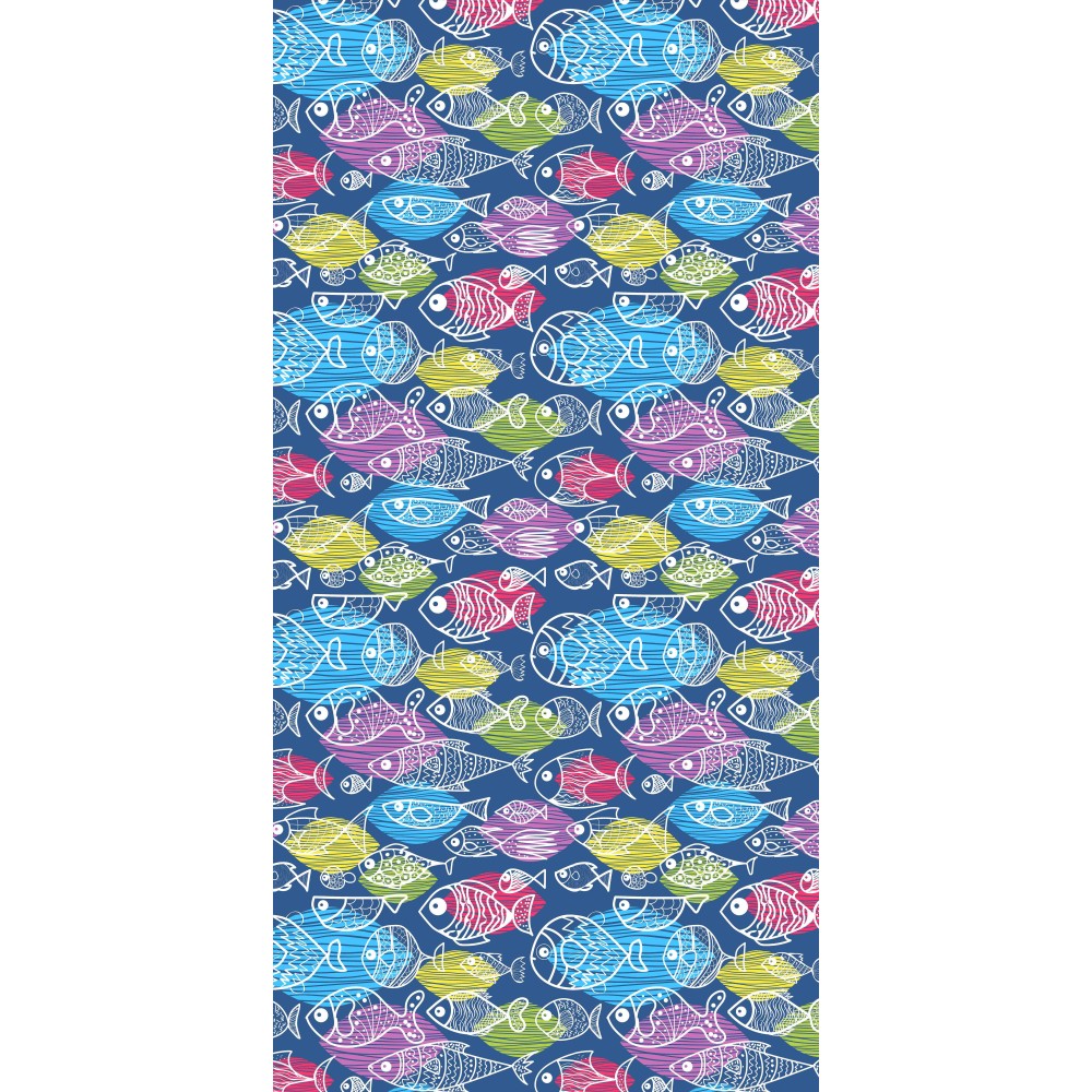 BEACH TOWEL TEDDY FISH BED Stylized In microfiber WITH POCKETS SIZE cm. 80 X 190