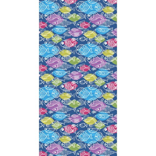 BEACH TOWEL TEDDY FISH BED Stylized In microfiber WITH POCKETS SIZE cm. 80 X 190