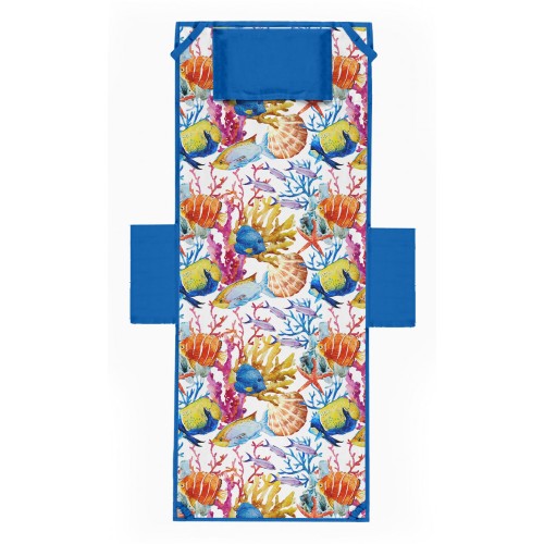 BEACH TOWEL TEDDY FISH BED Painted Microfiber WITH POCKETS SIZE cm. 80 X 190