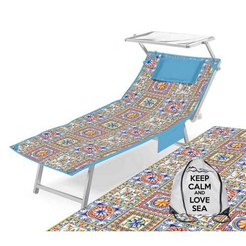 TOALLA DE PLAYA CAMA DE PELUCHE Mayólica En microfibra CON BOLSILLOS TAMAÑO cm. 80 x 190