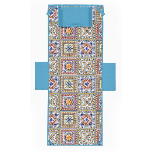 BEACH TOWEL TEDDY BED Majolica In microfiber WITH POCKETS SIZE cm. 80 X 190