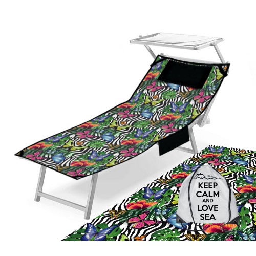 BEACH TOWEL BUTTERFLY TEDDY SUNBED in microfiber WITH POCKETS SIZE cm. 80 X 190