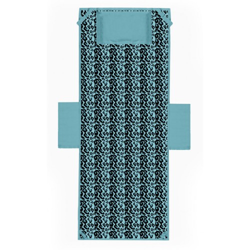 SERVIETTE DE PLAGE TEDDY LEOPARD BLUE TRANSAT en microfibre AVEC POCHES MESURES cm. 80 x 190