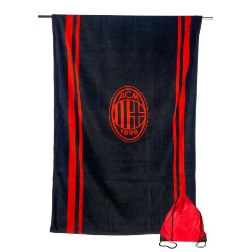 TOALLA DE PLAYA SPORT MILAN Miura GRANDE cm. 90 x 170 ORIGINAL A.C. MILAN con Toallero Mochila