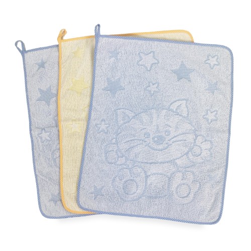 SET 3 SERVIETTES JARDIN MATERNELLE enfant cocooning cm. 40x50 en pur coton