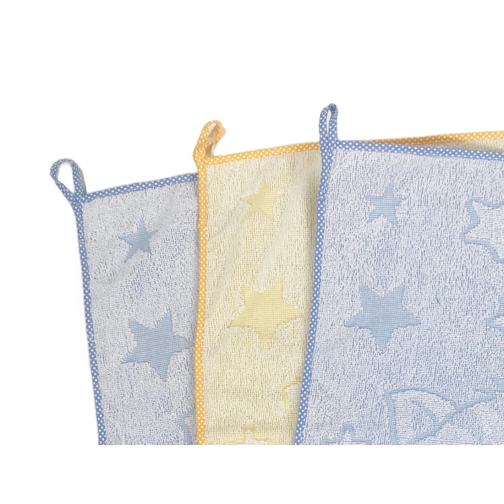 SET 3 SERVIETTES JARDIN MATERNELLE enfant cocooning cm. 40x50 en pur coton