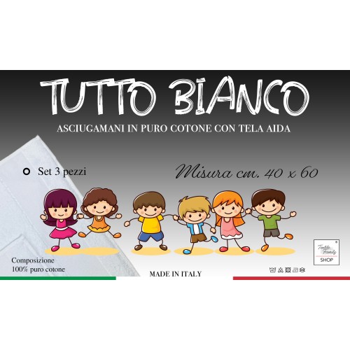 SET DE 3 TOALLAS DE GUARDERÍA EN COLOR LISO Todo Blanco con lona AIDA para bordado