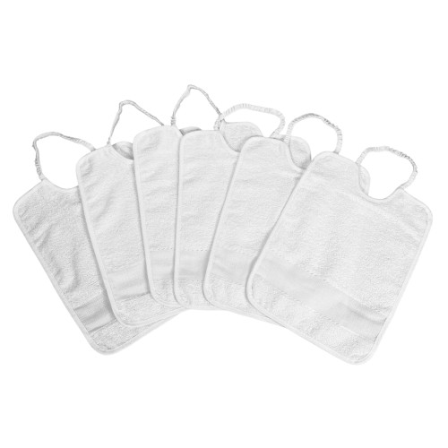 SET 6 BAVOIRS POUR ENFANTS EN COULEUR UNIE TOUT Blanc avec élastique en Coton Pur avec toile AIDA pour broder le nom