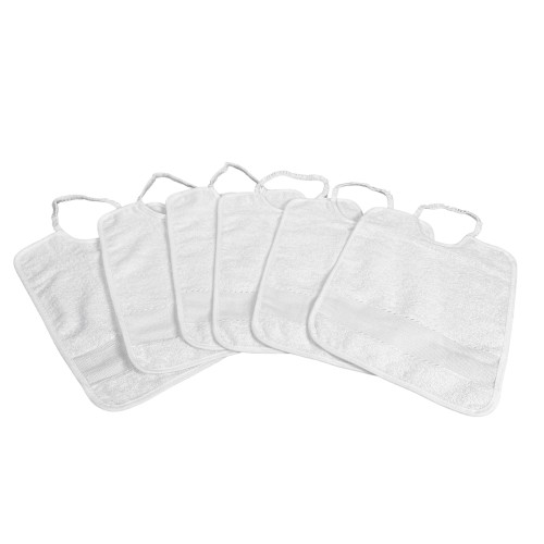 SET 6 BABY-LÄTZCHEN IN EINFARBIG GANZ Weiß mit Gummiband aus reiner Baumwolle mit AIDA-Canvas zum Aufsticken des Namens