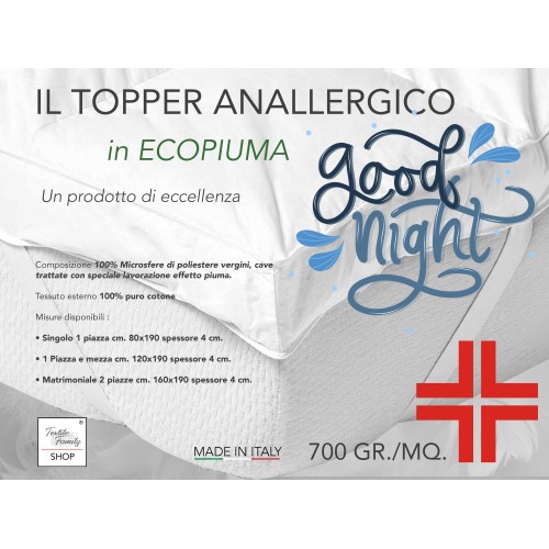 TOPPER for GOOD NIGHT Hypoallergenic Feather Effect Mattress in Microspheres Made in Italy