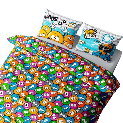 Smileys de housse de couette EMOJI NOUVEAU en Pur Coton Made in Italy