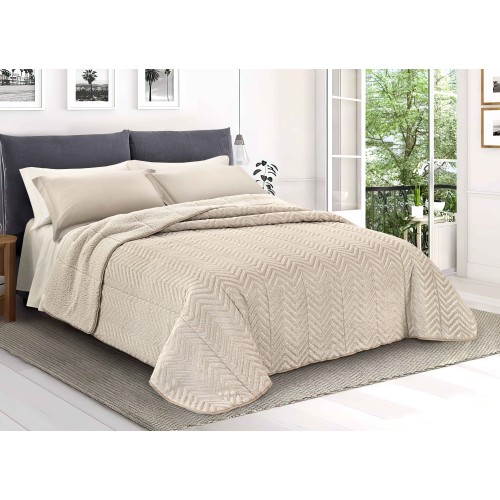 Soft Faux Fur QUILT Beige SPIKE 2 Double Beds