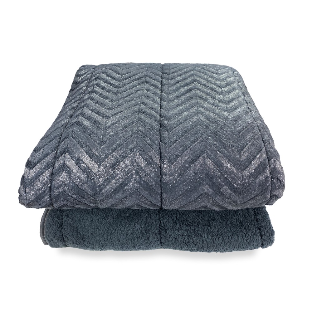 Soft Faux Fur QUILT Anthracite Grey 2 Square Double