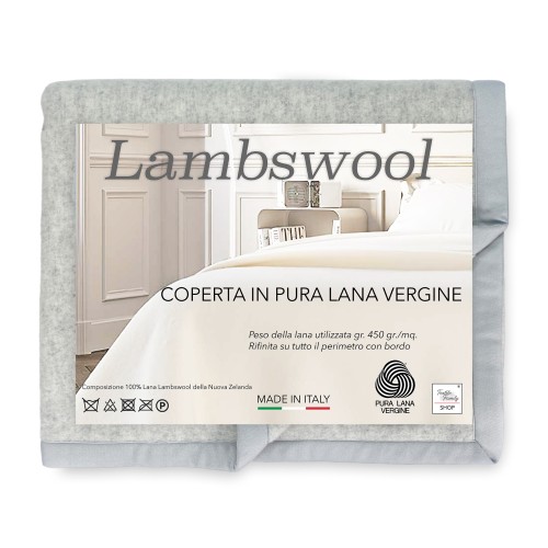 COPERTA in lana LAMBSWOOL GRIGIO MELANGE Matrimoniale 2 Piazze