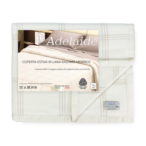 Coperta Estiva Adelaide in Lana Merino e Kashmir – Leggera, Traspirante, Antipilling – Made in Italy, Mezza Stagione