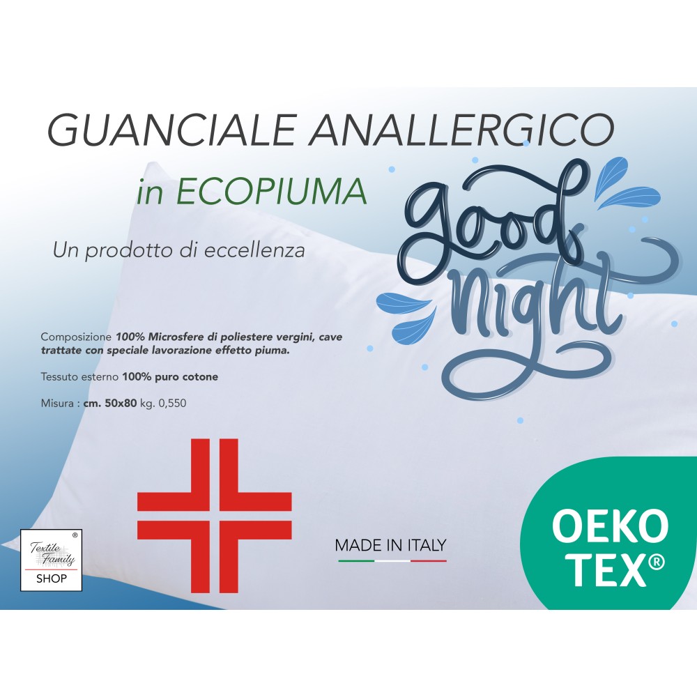 GUANCIALE cuscino ANALLERGICO EFFETTO Piuma GOOD NIGHT in Microsfere Made in Italy