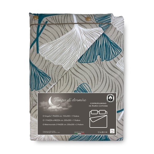 PETALI Green Duvet Cover in Pure Cotton Made in Italy