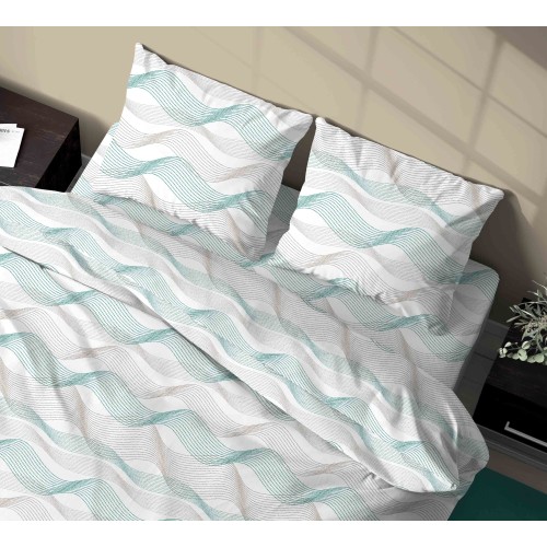 SET Winter sheet Fleece in CURVE green anti-pilling FLANNEL in pure cotton