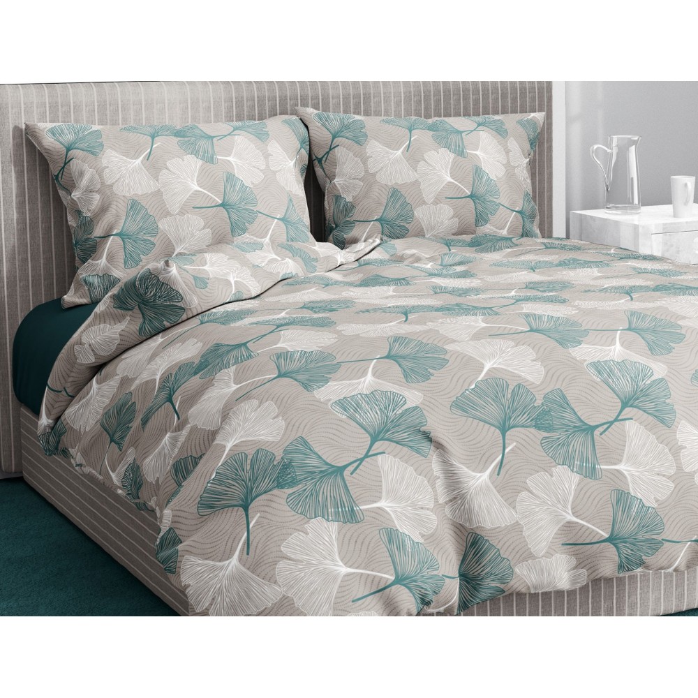 SET Sábana de invierno Forro polar en franela anti-pilling Pétalos verdes de puro algodón