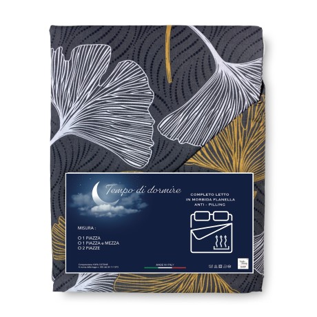 SET Winter sheet Fleece in anti-pilling FLANNEL Gold petals in pure cotton