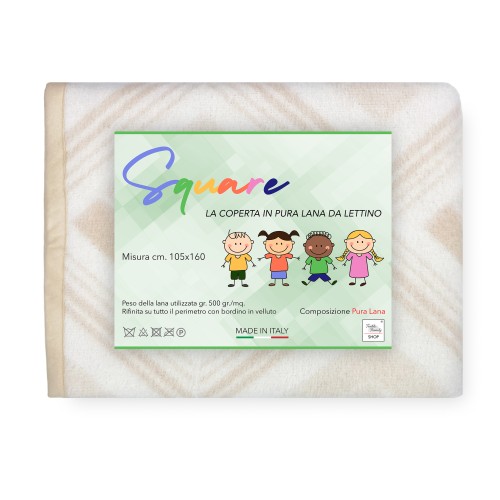 MANTA CUADRADA Niños en pura LANA real para cuna suave y cálido Color natural