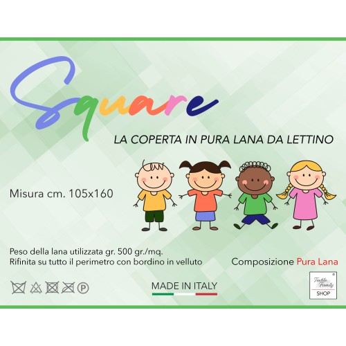 SQUARE BLANKET Children in real Pure WOOL for COT soft and Warm Natural color