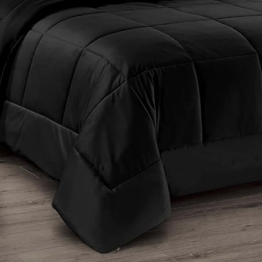 COUETTE Couette en velours doux NOIR effet plume 2 lits doubles ELISIR