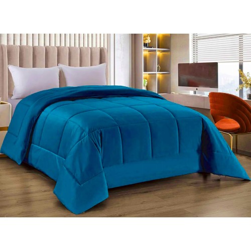 QUILT Duvet in soft PETROL BLUE velvet with feather effect 2 squares double ELISIR