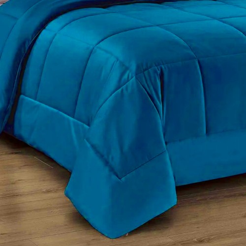 QUILT Bettdecke aus weichem Samt PETROL BLUE mit Federeffekt 2 Quadrate doppelt ELISIR