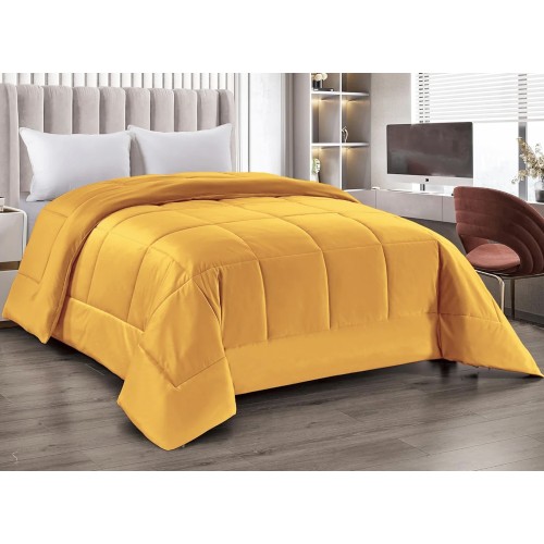 QUILT Edredón nórdico de suave terciopelo amarillo ORO efecto pluma 2 cuadrados doble ELISIR