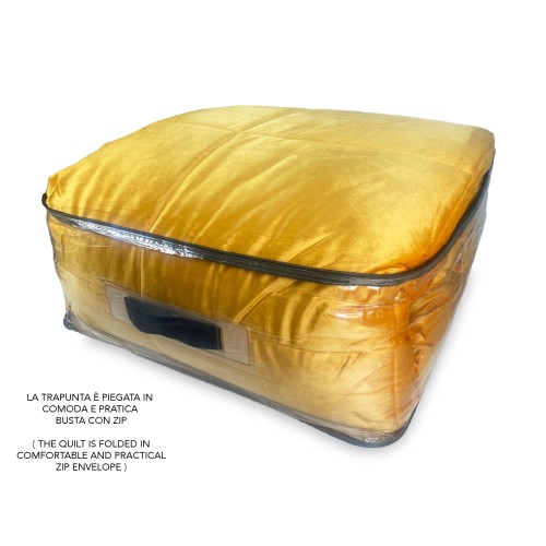 COUETTE Couette en velours jaune doux effet plume OR 2 lits doubles ELISIR