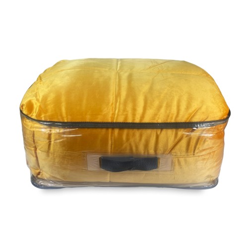 QUILT Duvet in soft yellow velvet GOLD feather effect 2 squares double ELISIR
